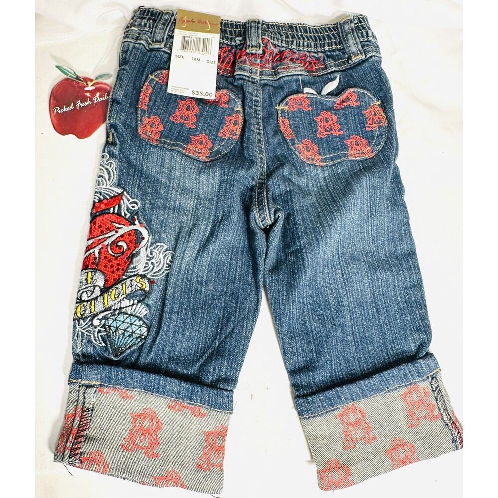 Apple Bottoms Infant Size 12 Months Embroidered/Bling Cuffed Blue Jeans NWT $35